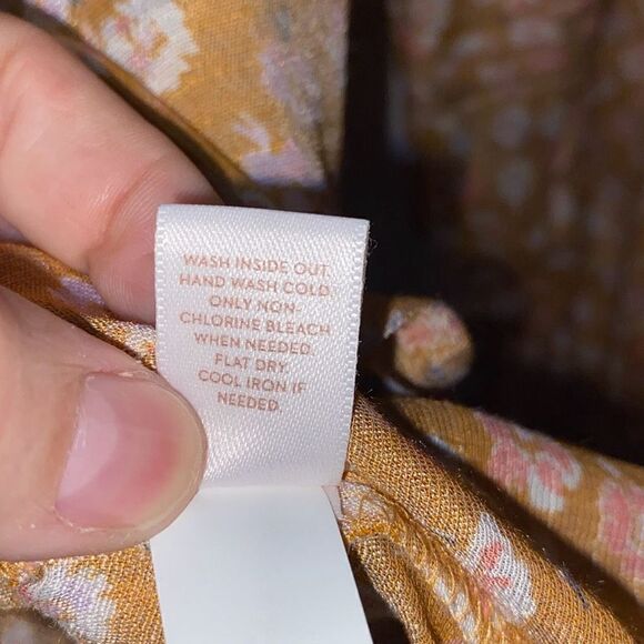 Lauren Conrad Women's Floral Tan Square Neck Peasant Blouse Top Size Large NWT - Picture 11 of 11